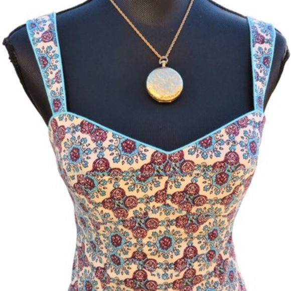 Nanette Lepore turquoise brown and cream top sz 4 - Picture 1 of 8
